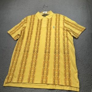 Ralph Lauren Polo Shirt Mens Medium Yellow Classic Mesh Pony Custom Stripe BMF